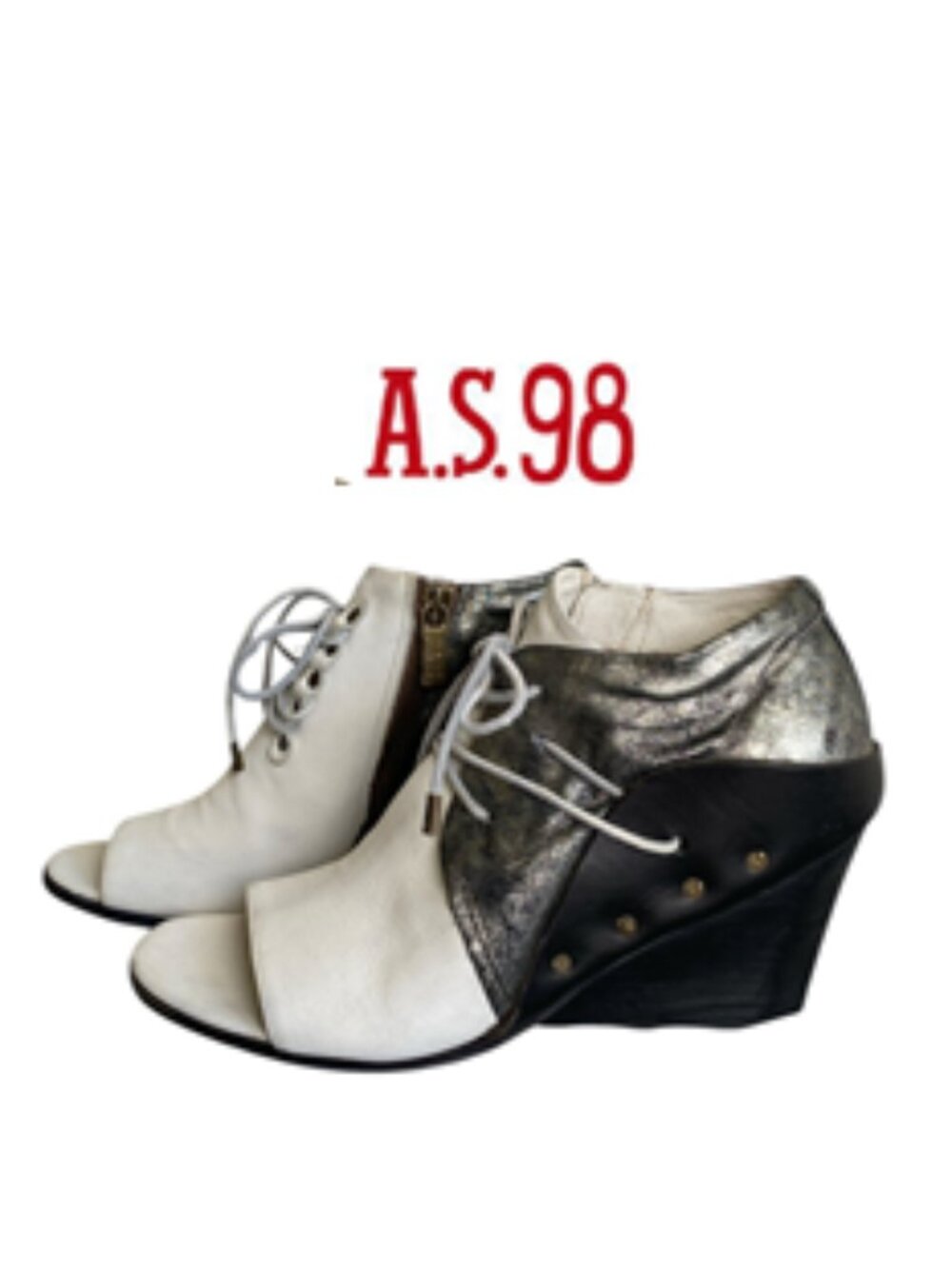 A.S. 98 White Metallic Leather Wedge Booties 40-US 9